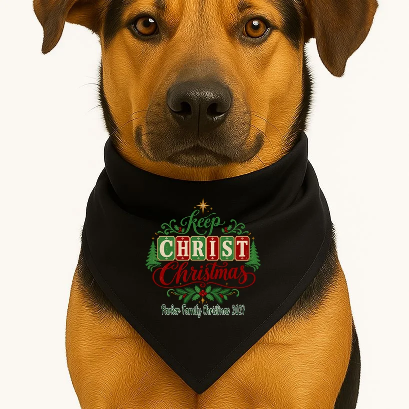 Keep Christ in Christmas – Personalized Family Christmas Design Dog Bandana - Front 1