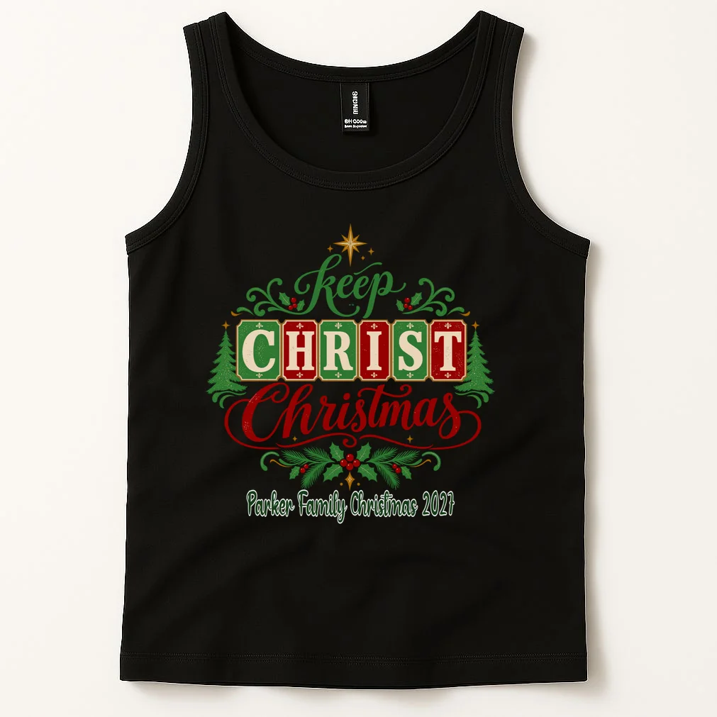 Keep Christ in Christmas – Personalized Family Christmas Design Men's Tank Top - Front 1