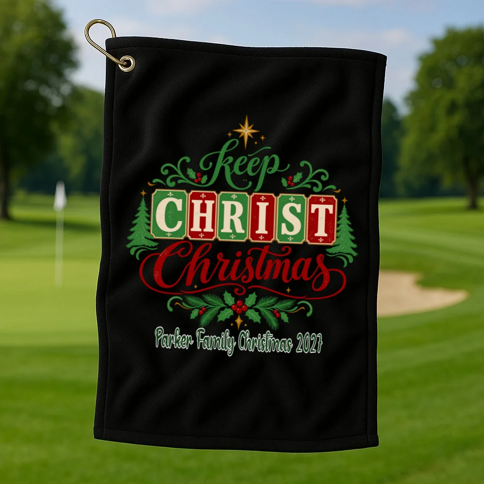 Keep Christ in Christmas – Personalized Family Christmas Design Golf Towel - Front 1