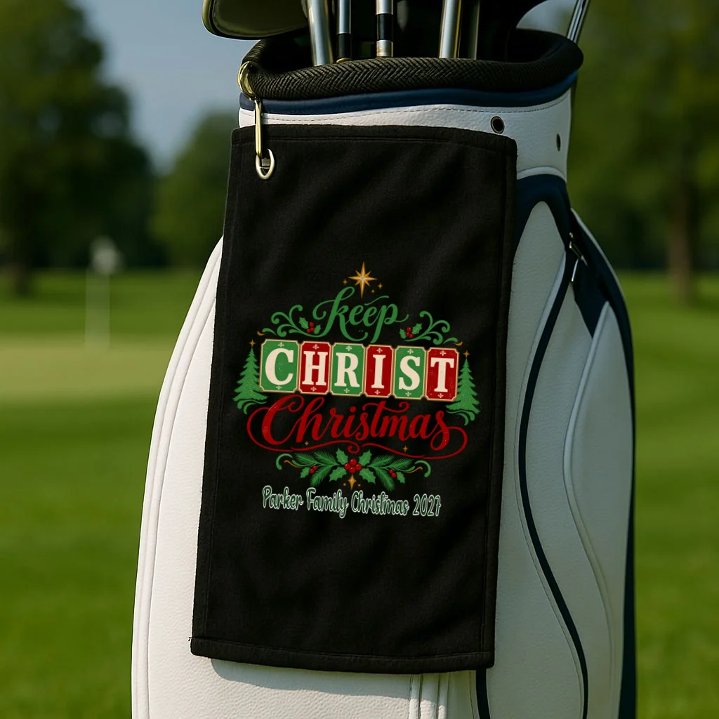 Keep Christ in Christmas – Personalized Family Christmas Design Golf Towel - Front 2