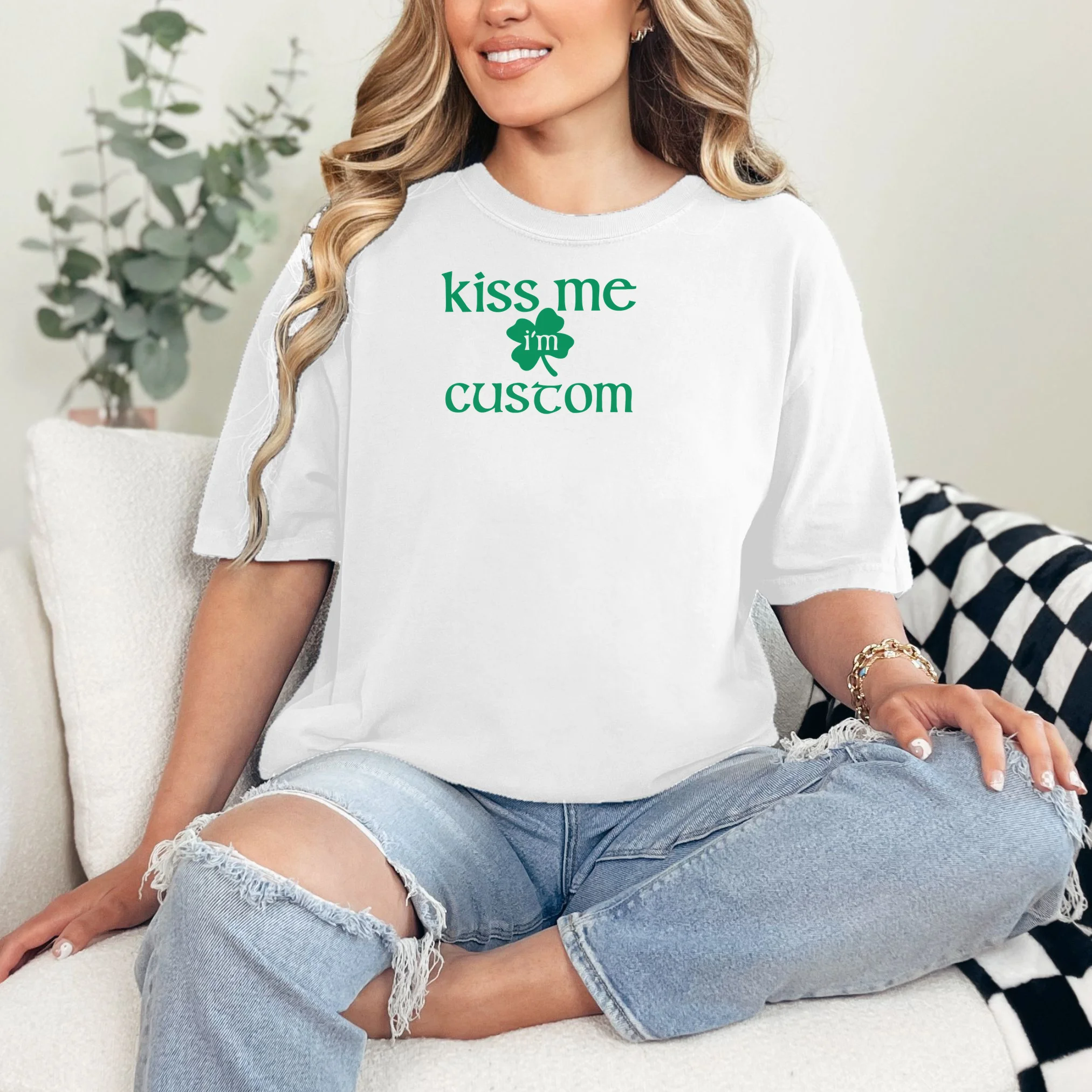 Kiss Me I'm Irish Custom Text St. Patrick's Day T-Shirt - Front 1