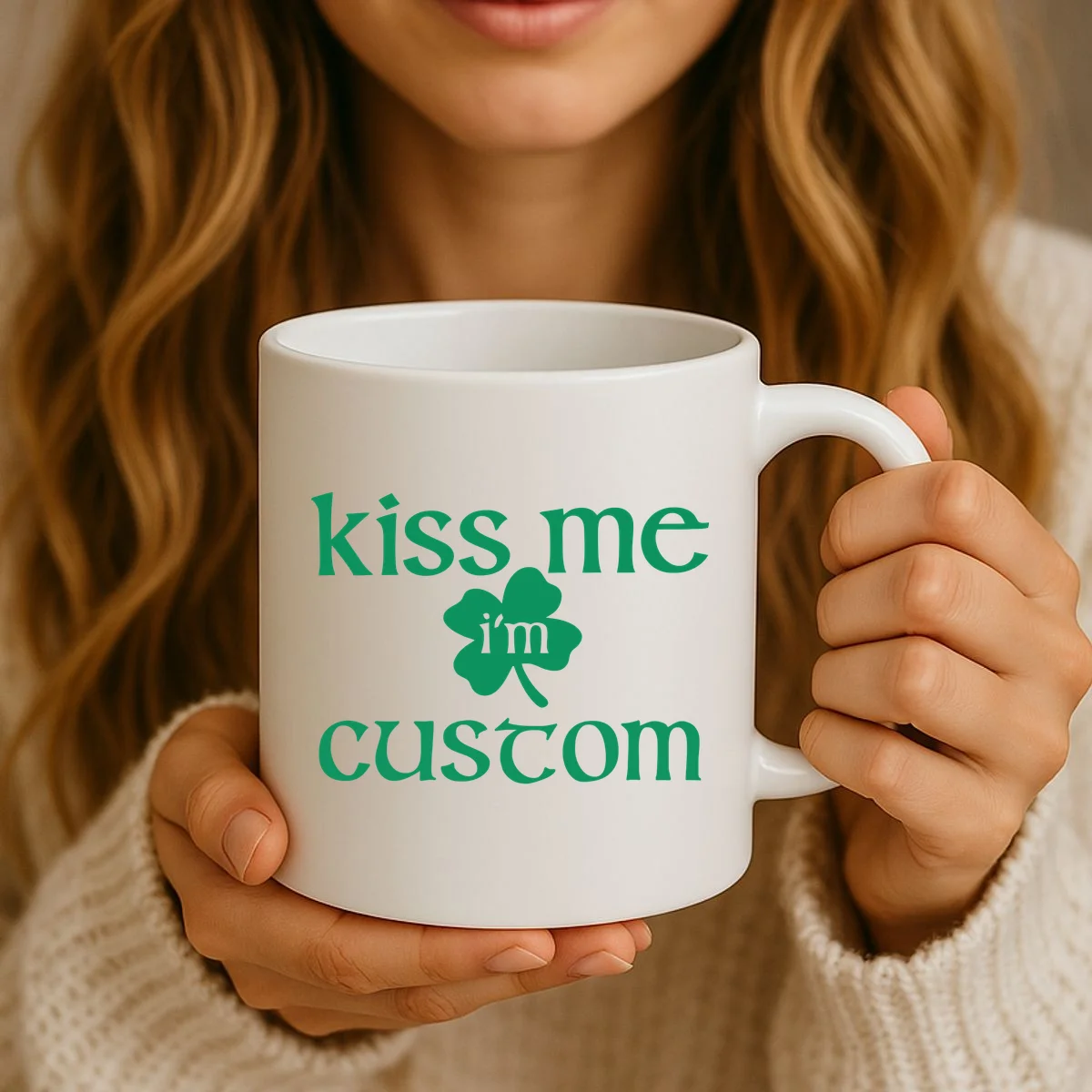 Kiss Me I'm Irish Custom Text St. Patrick's Day Coffee Mug - Front 2