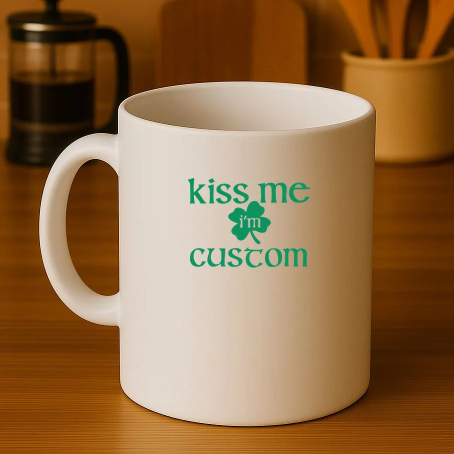 Kiss Me I'm Irish Custom Text St. Patrick's Day Coffee Mug - Front 3