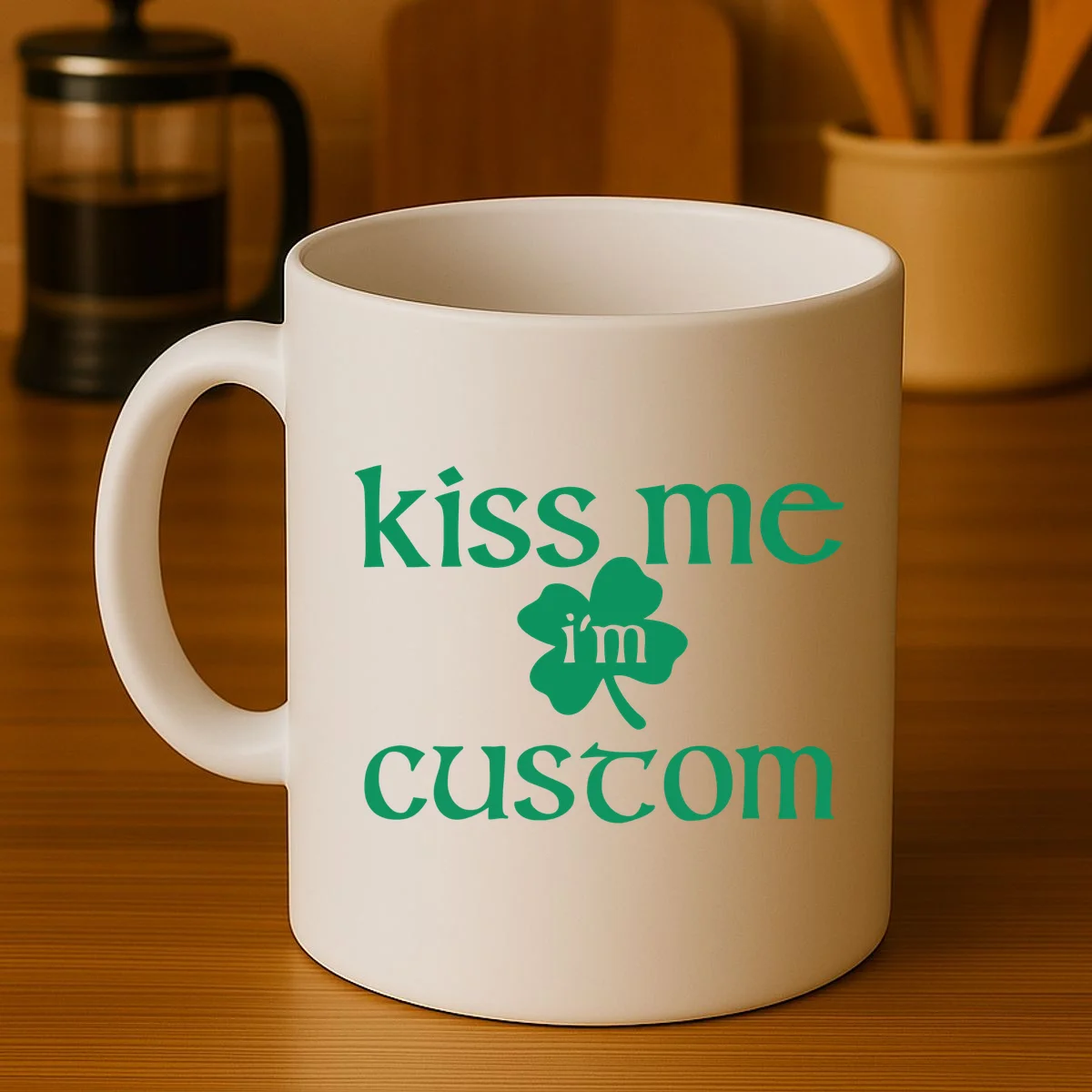 Kiss Me I'm Irish Custom Text St. Patrick's Day Coffee Mug - Front 3