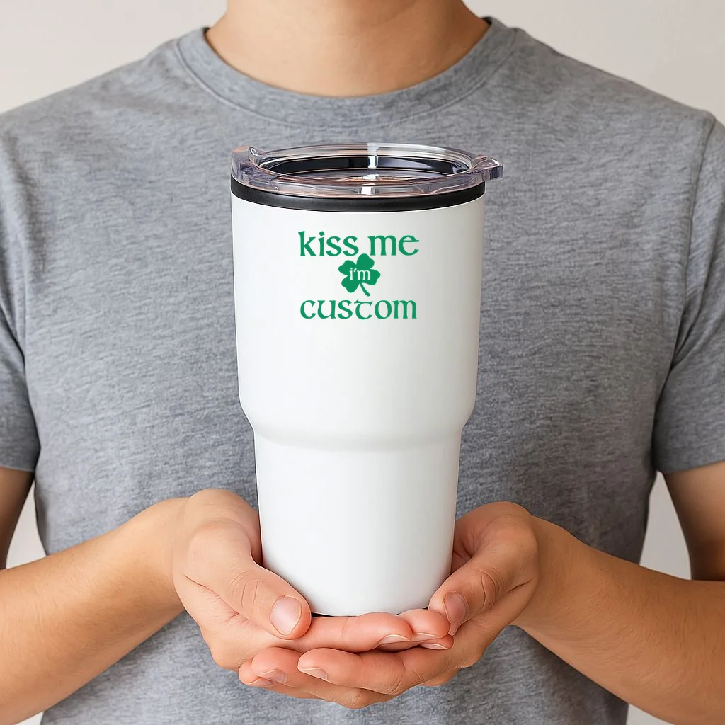 Kiss Me I'm Irish Custom Text St. Patrick's Day 20oz Tumbler - Front 1
