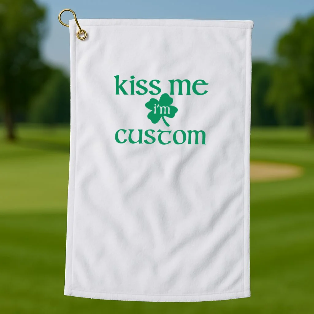 Kiss Me I'm Irish Custom Text St. Patrick's Day Golf Towel - Front 1