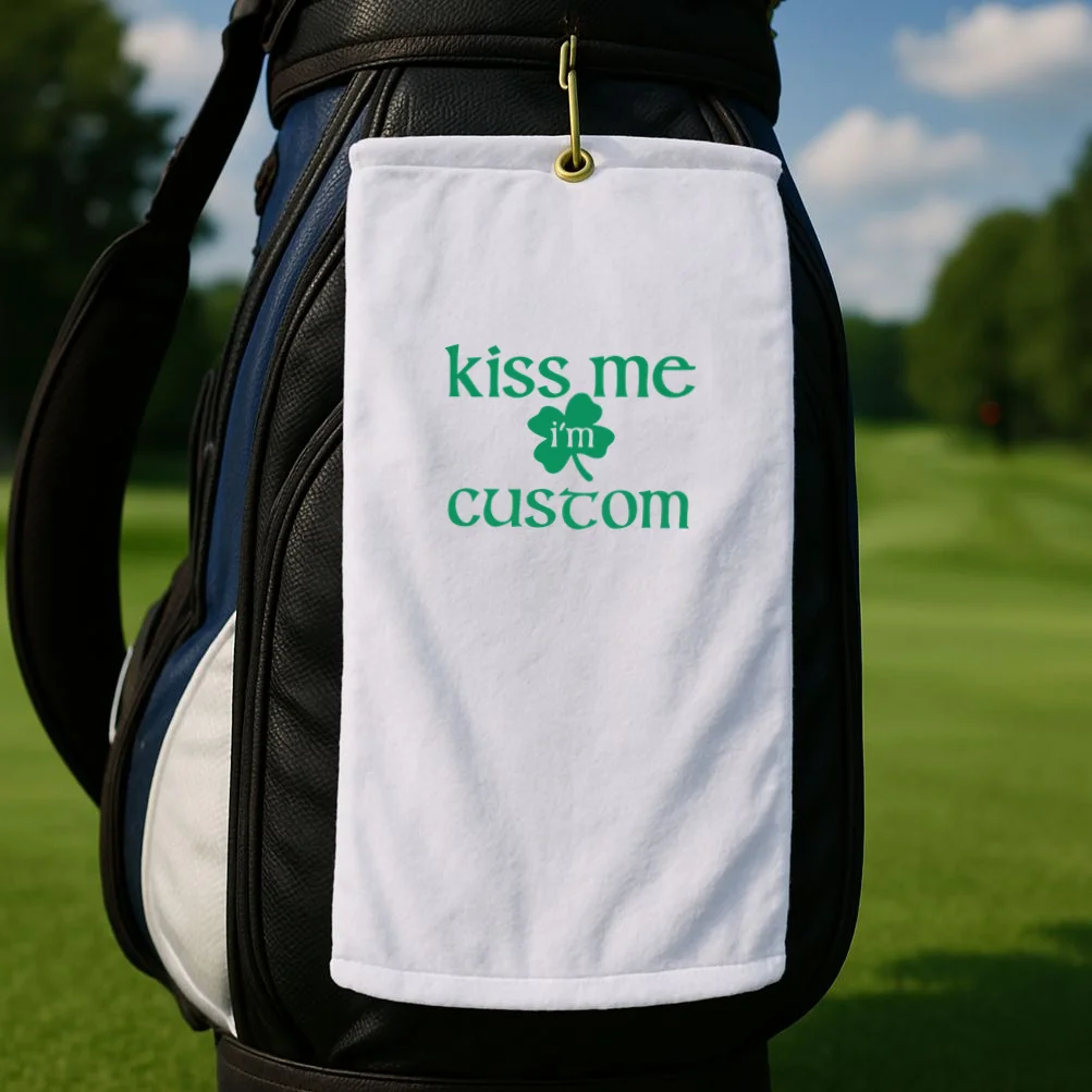 Kiss Me I'm Irish Custom Text St. Patrick's Day Golf Towel - Front 2