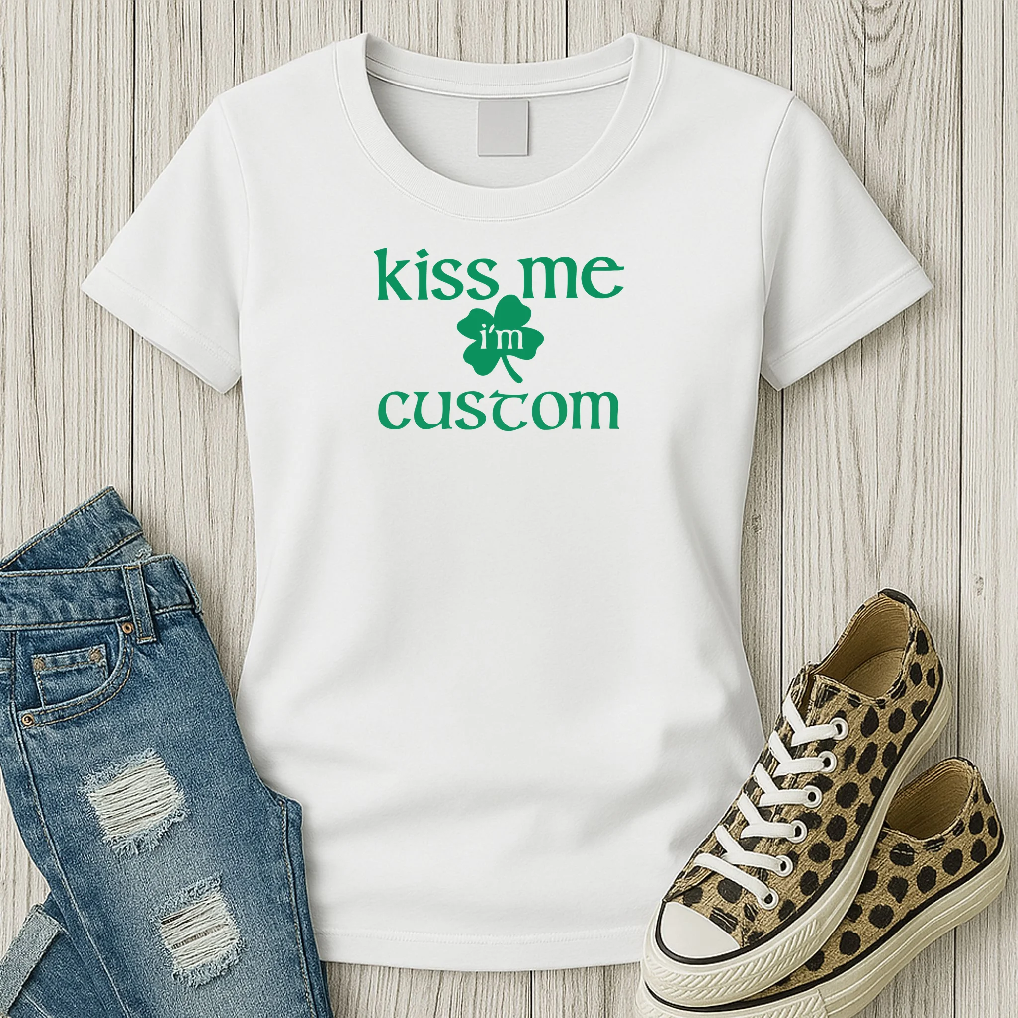 Kiss Me I'm Irish Custom Text St. Patrick's Day Women's T-Shirt - Front 2