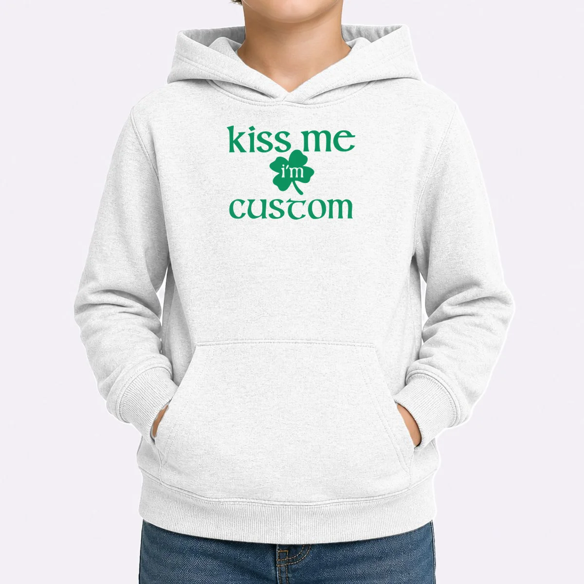 Kiss Me I'm Irish Custom Text St. Patrick's Day Kids Hoodie - Front 1
