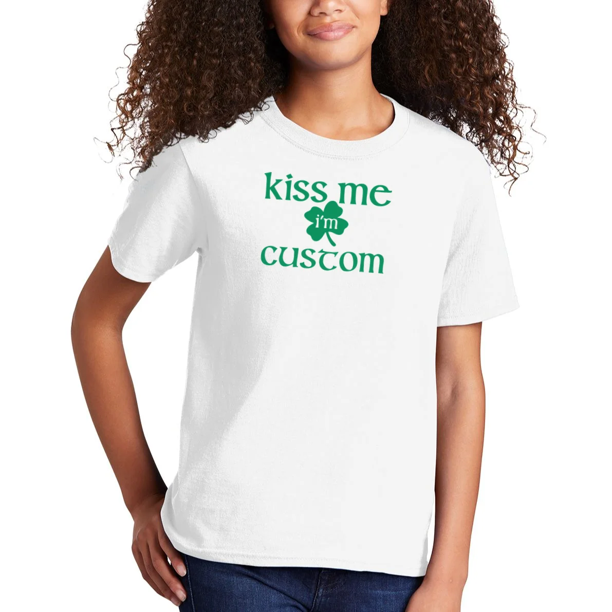 Kiss Me I'm Irish Custom Text St. Patrick's Day Kids T-Shirt - Front 1