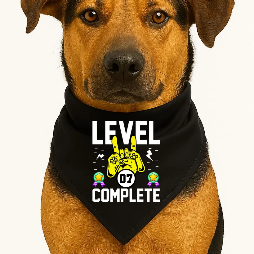 LEVEL COMPLETE Custom Birthday Gamer Personalized Birthday Dog Bandana - Front 1