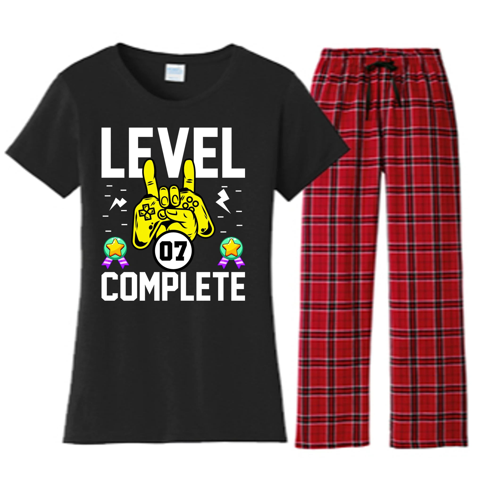 LEVEL COMPLETE Custom Birthday Gamer Personalized Birthday Women's Flannel Pajama Set - Front