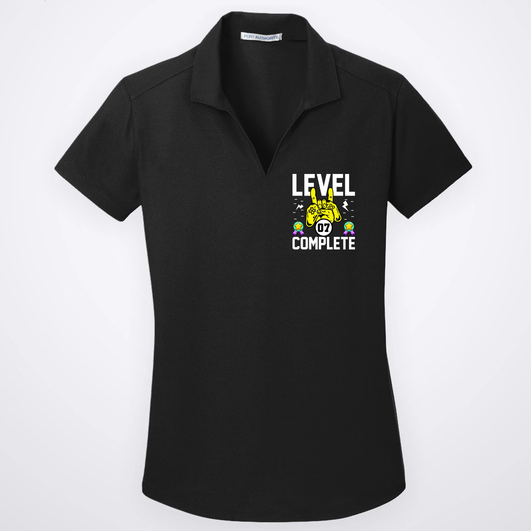 LEVEL COMPLETE Custom Birthday Gamer Personalized Birthday Women's Polo - Front