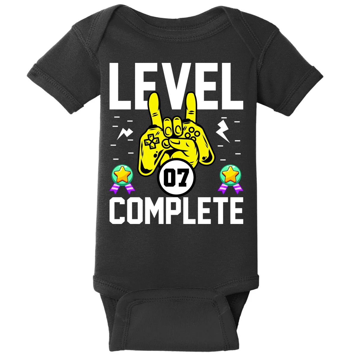 LEVEL COMPLETE Custom Birthday Gamer Personalized Birthday Baby Bodysuit - Front