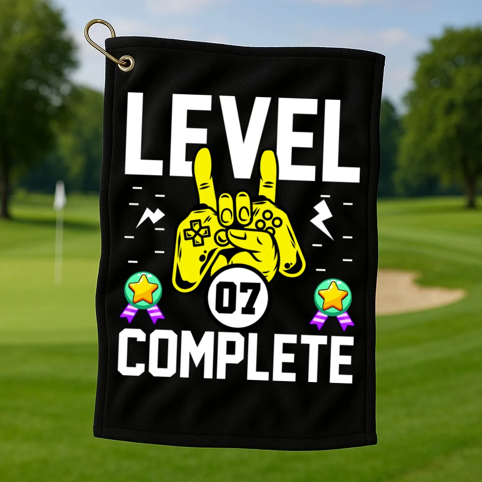LEVEL COMPLETE Custom Birthday Gamer Personalized Birthday Golf Towel - Front 1