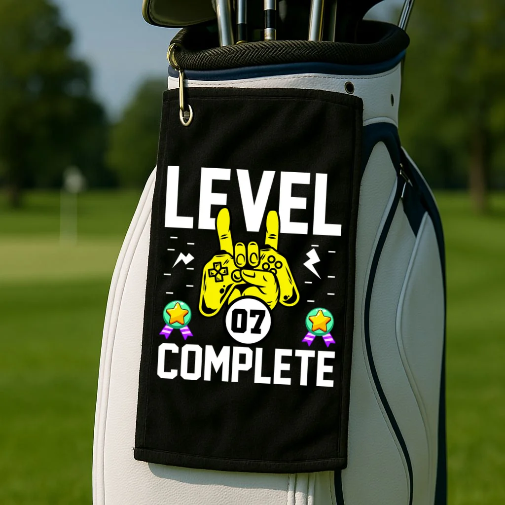 LEVEL COMPLETE Custom Birthday Gamer Personalized Birthday Golf Towel - Front 2