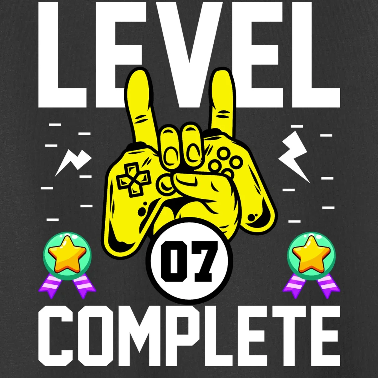 LEVEL COMPLETE Custom Birthday Gamer Personalized Birthday Toddler T-Shirt - Front - Close-up
