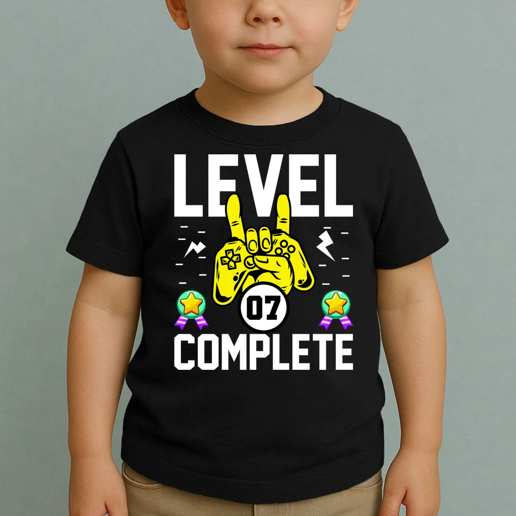 LEVEL COMPLETE Custom Birthday Gamer Personalized Birthday Toddler T-Shirt - Front 1