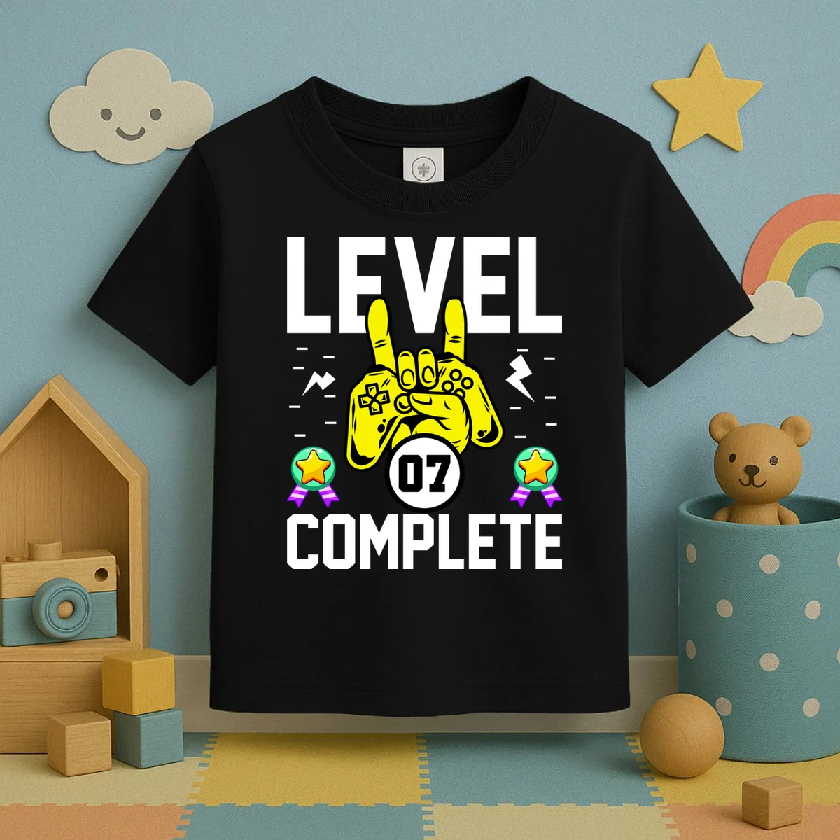 LEVEL COMPLETE Custom Birthday Gamer Personalized Birthday Toddler T-Shirt - Front 2