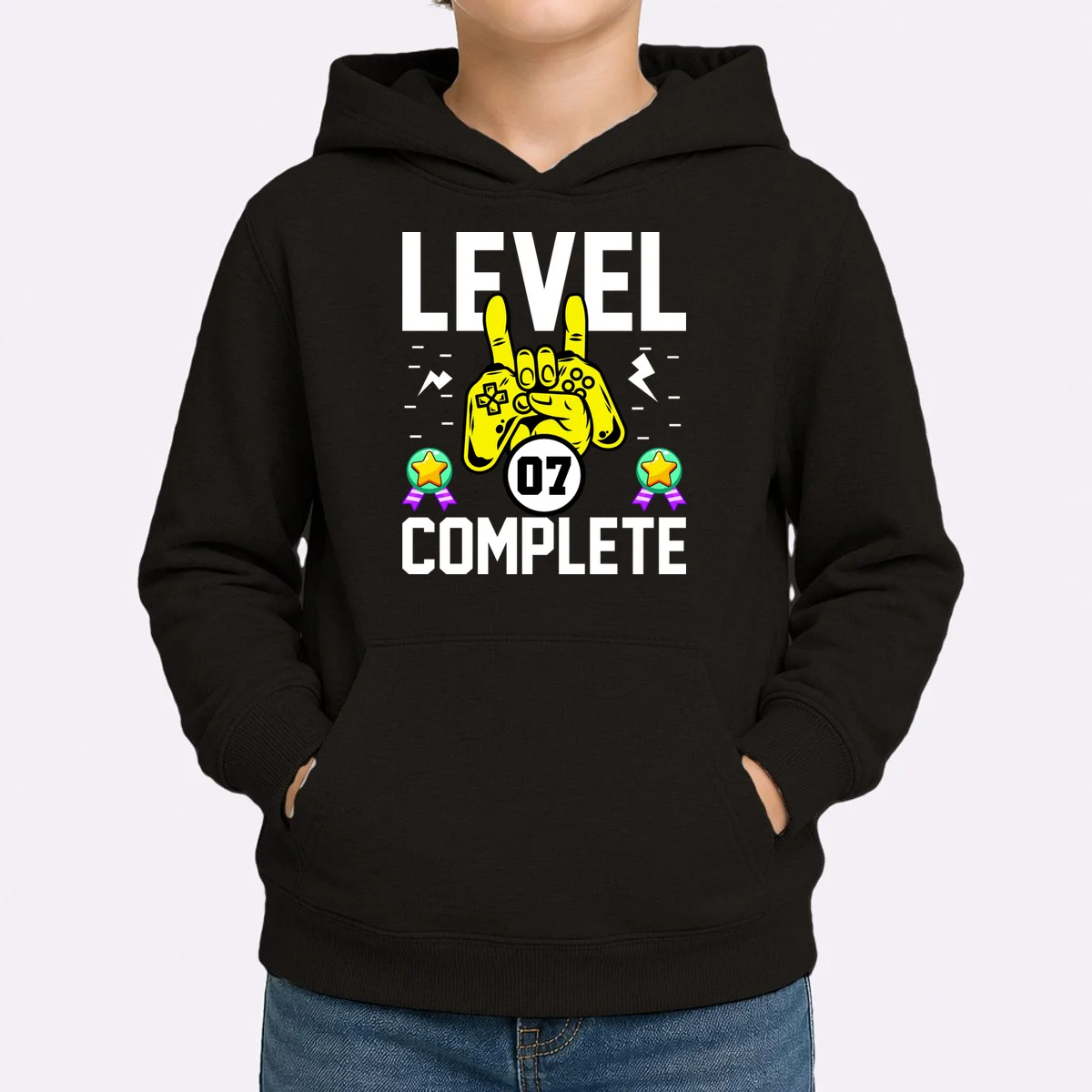 LEVEL COMPLETE Custom Birthday Gamer Personalized Birthday Kids Hoodie - Front 1