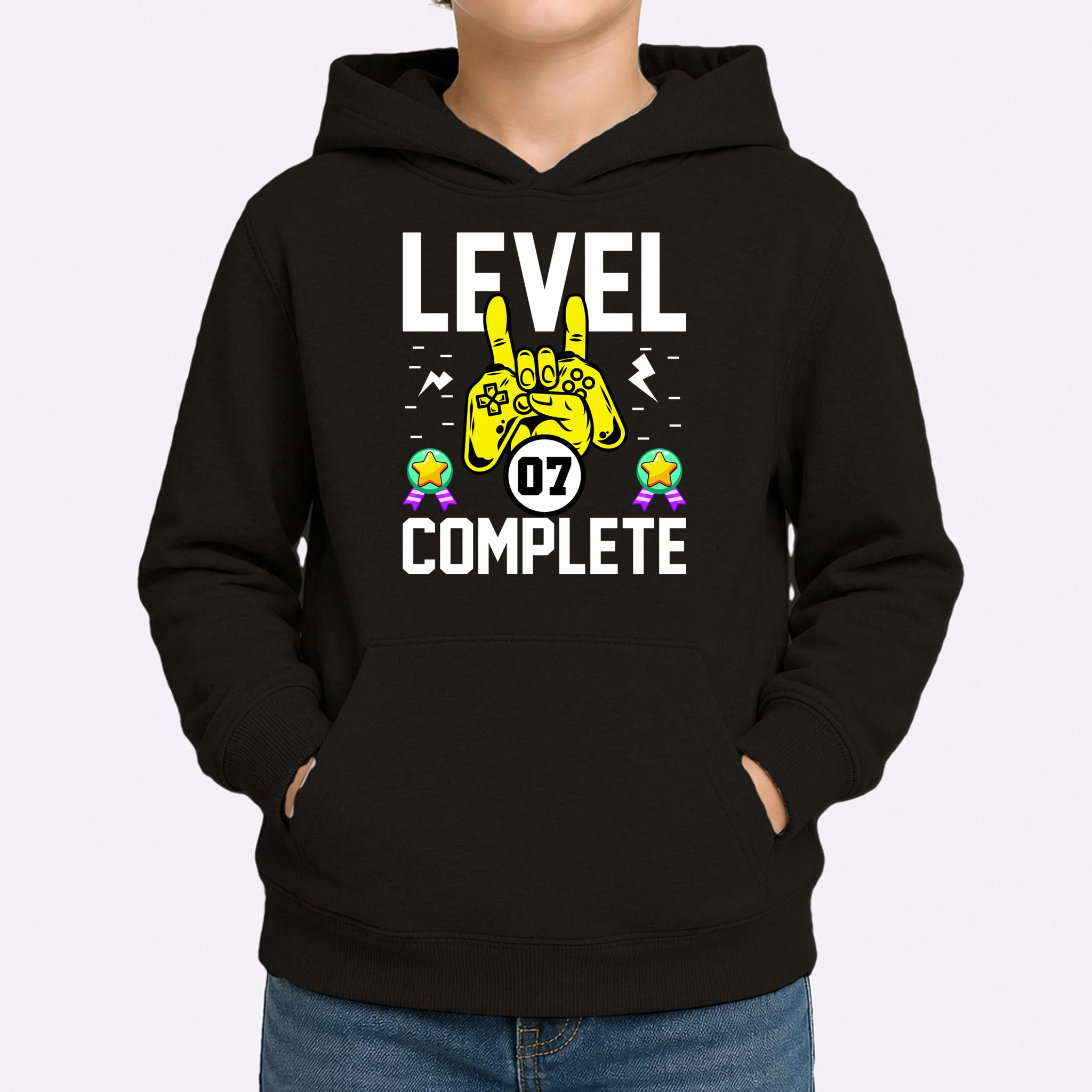 LEVEL COMPLETE Custom Birthday Gamer Personalized Birthday Kids Hoodie - Front 1