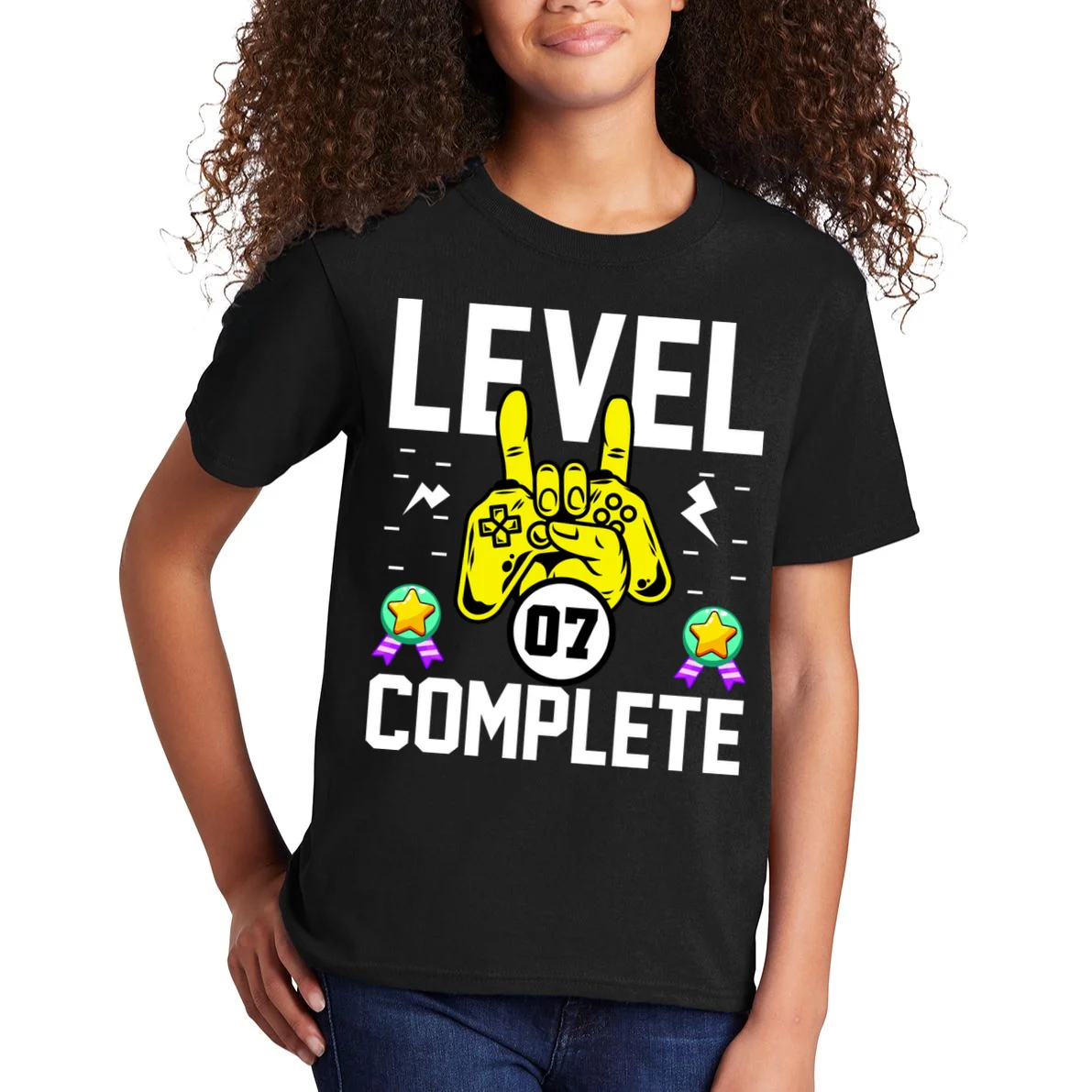 LEVEL COMPLETE Custom Birthday Gamer Personalized Birthday Kids T-Shirt - Front 1