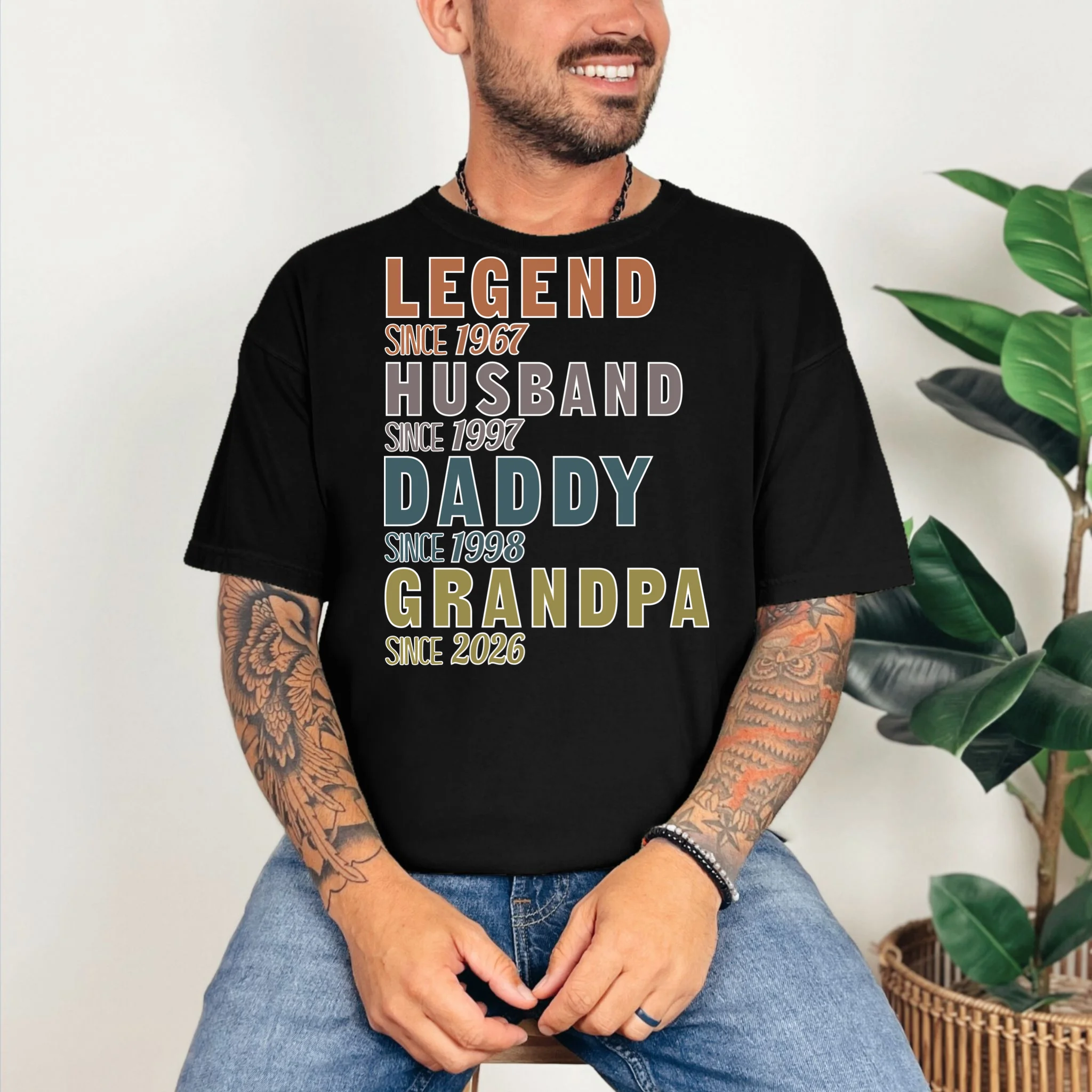 LEGEND HUSBAND DADDY GRANDPA Since 1967 1997 1998 2026 Custom Personalized Year T-Shirt - Front 2