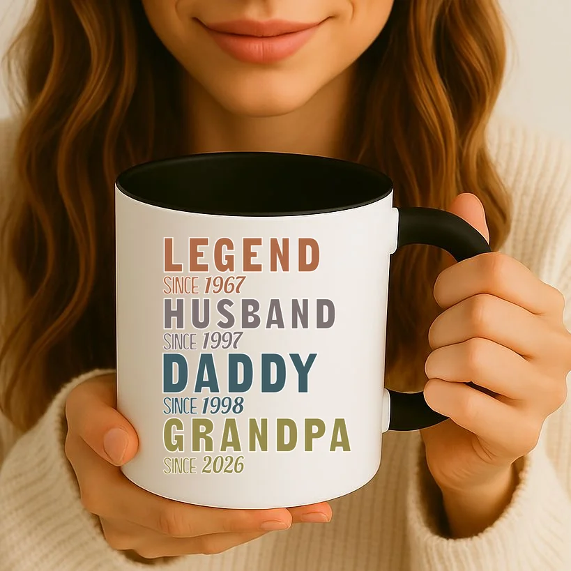 LEGEND HUSBAND DADDY GRANDPA Since 1967 1997 1998 2026 Custom Personalized Year Coffee Mug - Front 2