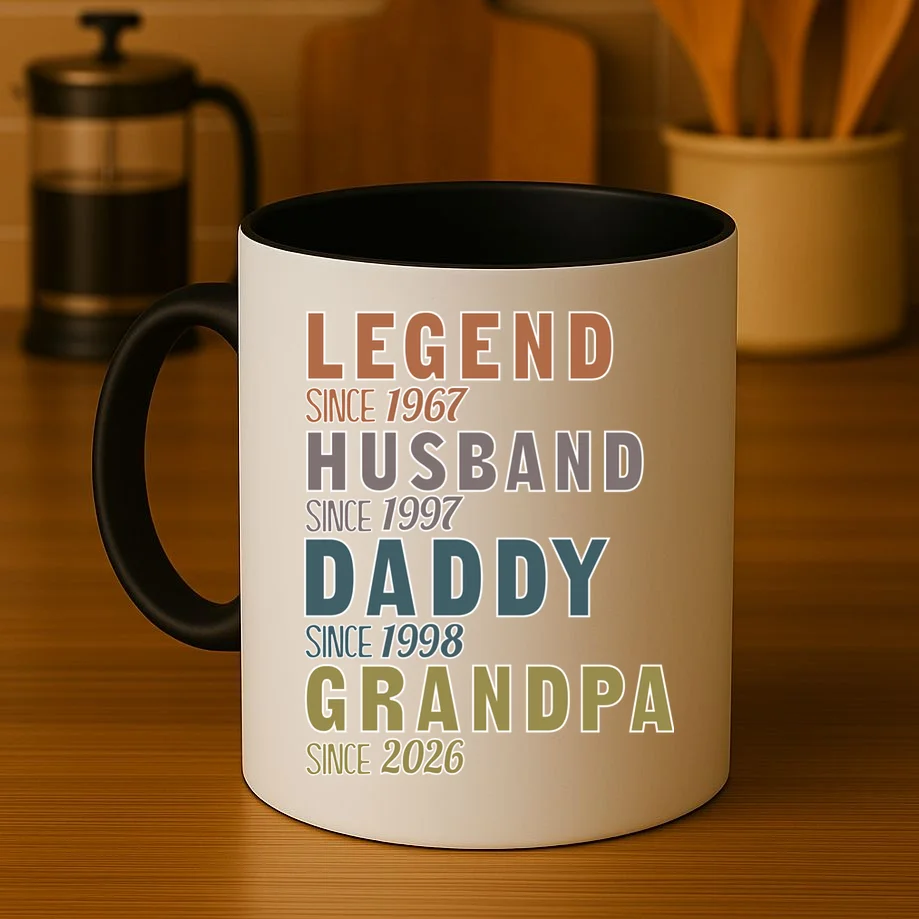 LEGEND HUSBAND DADDY GRANDPA Since 1967 1997 1998 2026 Custom Personalized Year Coffee Mug - Front 3