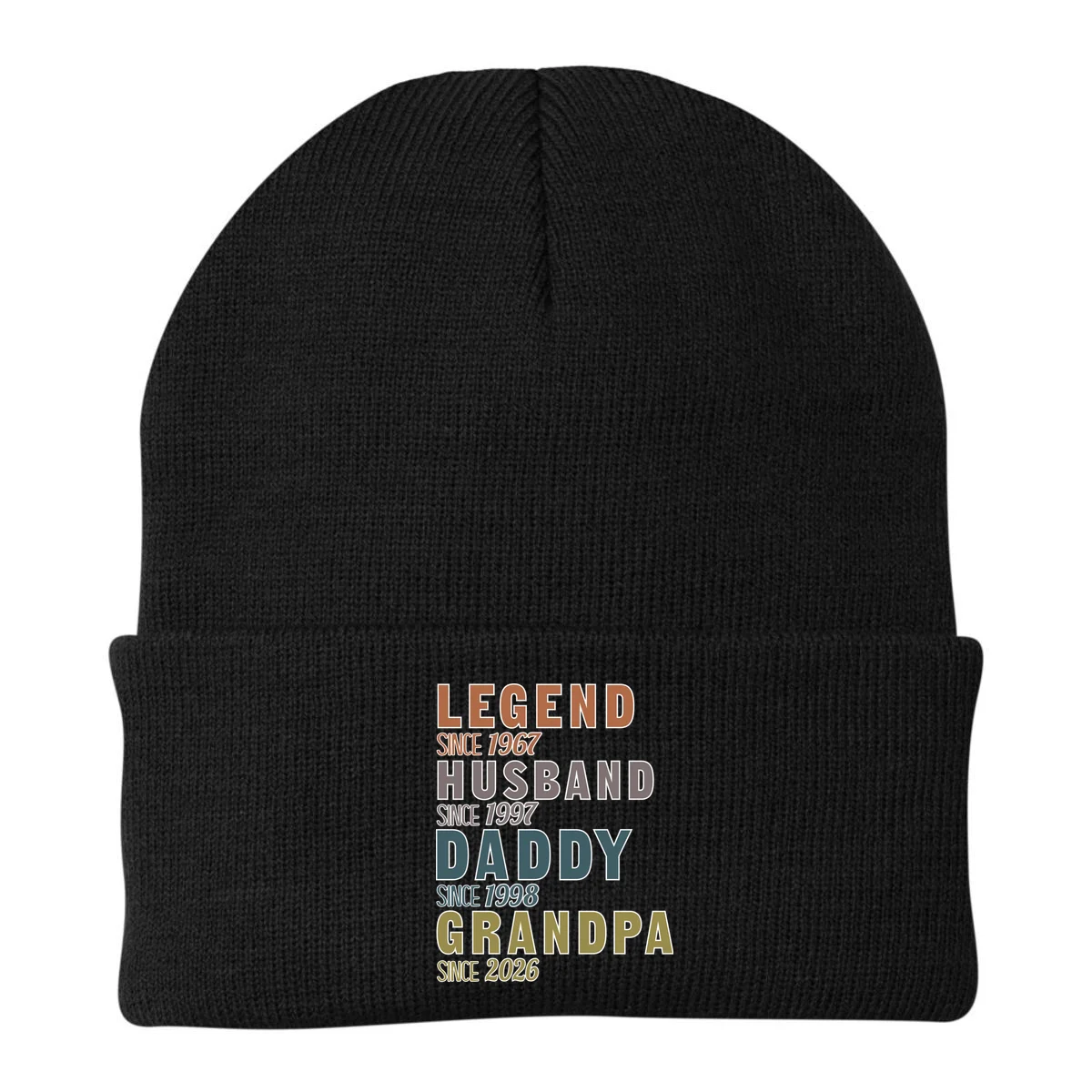 LEGEND HUSBAND DADDY GRANDPA Since 1967 1997 1998 2026 Custom Personalized Year Beanie - Front