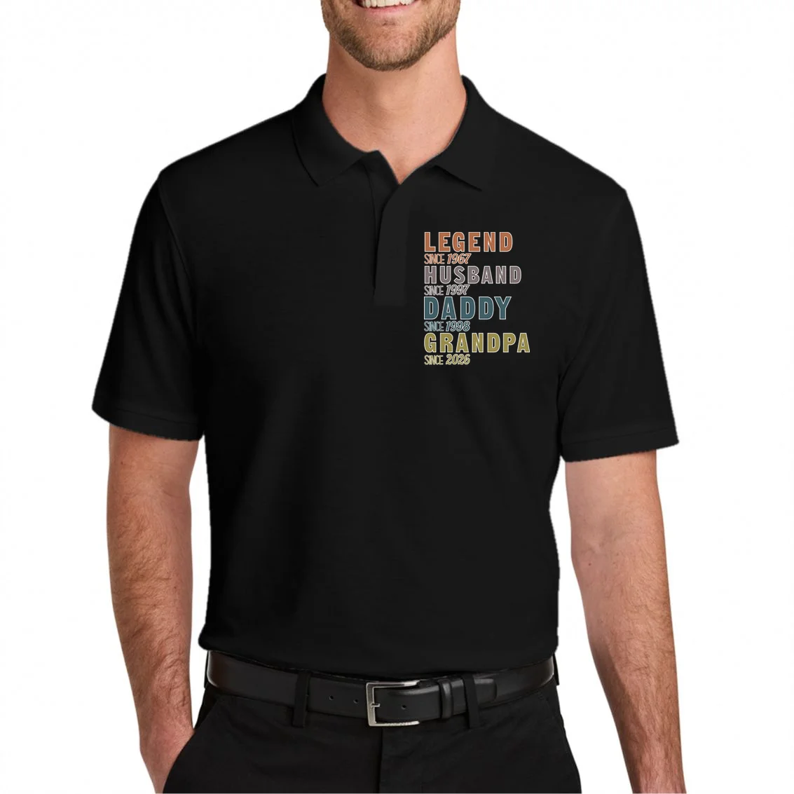 LEGEND HUSBAND DADDY GRANDPA Since 1967 1997 1998 2026 Custom Personalized Year Men's Polo - Front 1