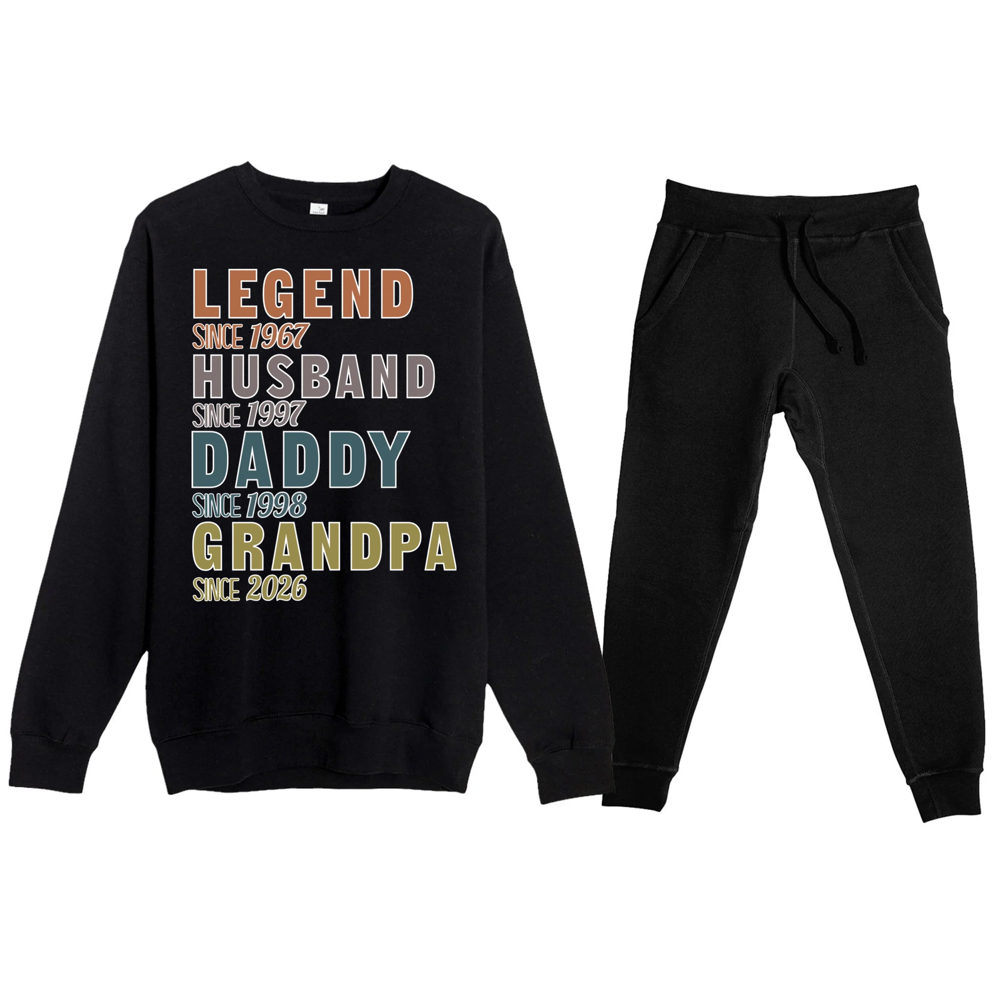 LEGEND HUSBAND DADDY GRANDPA Since 1967 1997 1998 2026 Custom Personalized Year Men's Sweatsuit - Front