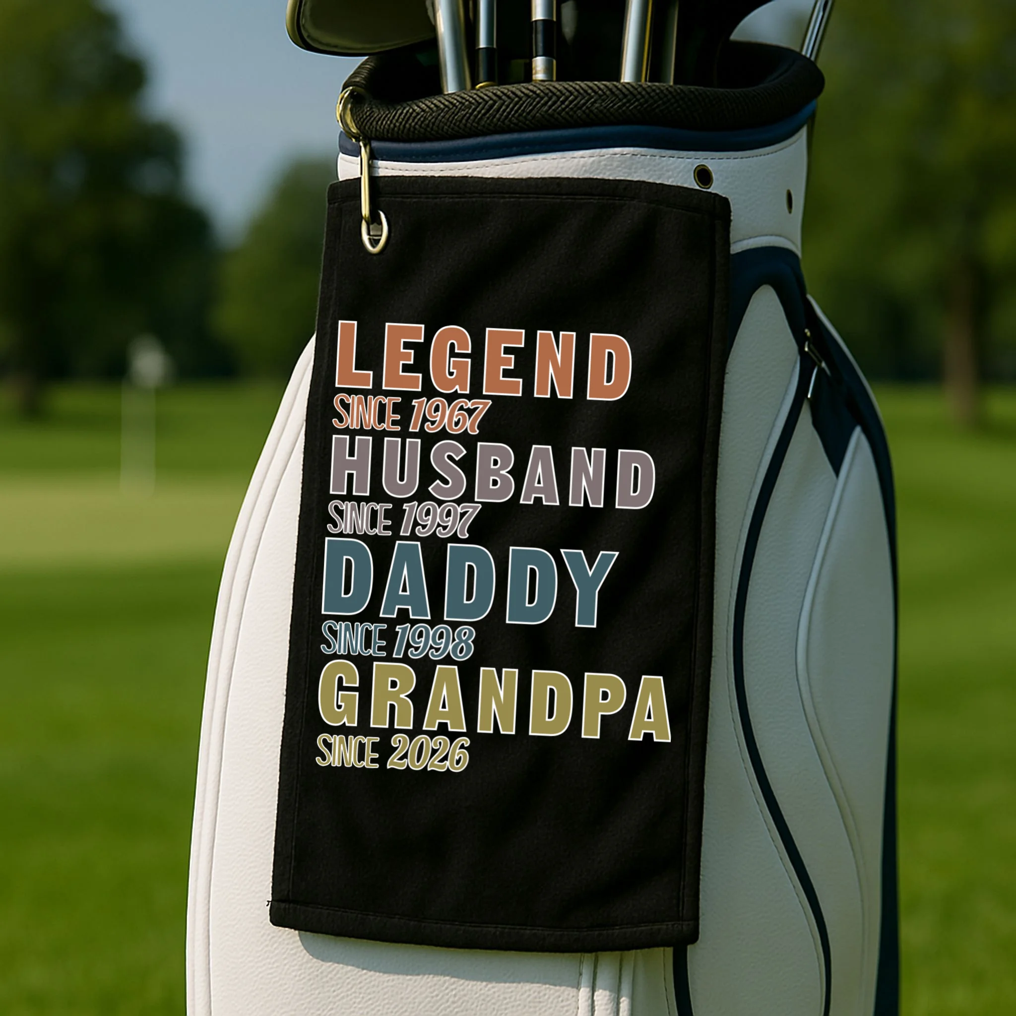LEGEND HUSBAND DADDY GRANDPA Since 1967 1997 1998 2026 Custom Personalized Year Golf Towel - Front 2