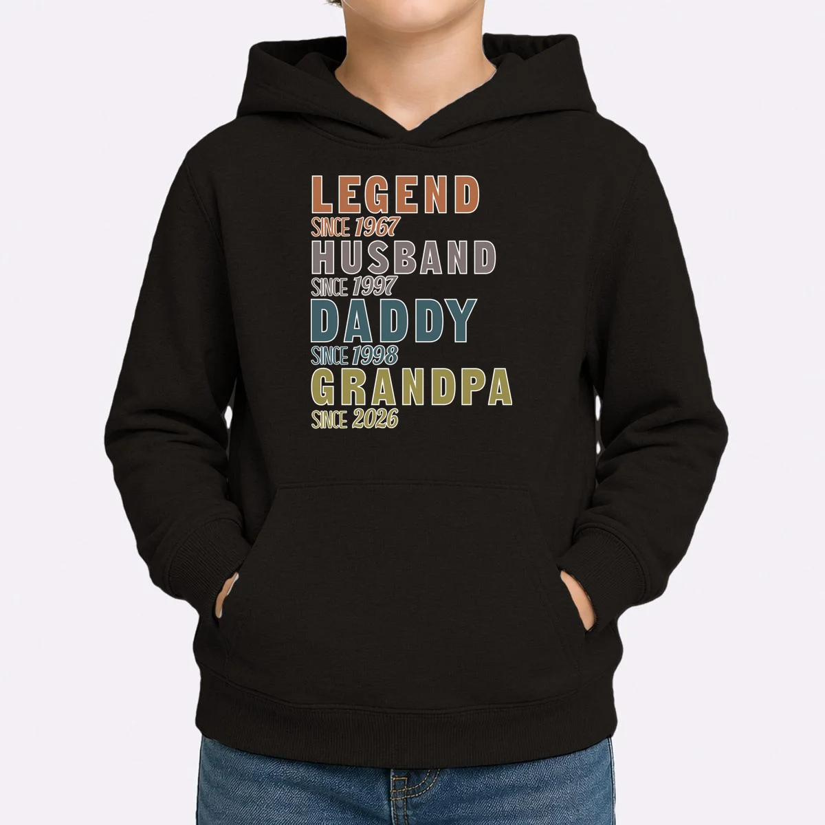LEGEND HUSBAND DADDY GRANDPA Since 1967 1997 1998 2026 Custom Personalized Year Kids Hoodie - Front 1