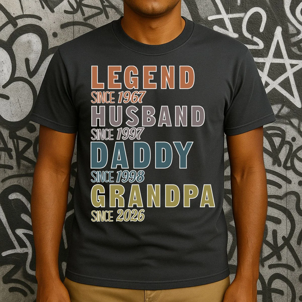 LEGEND HUSBAND DADDY GRANDPA Since 1967 1997 1998 2026 Custom Personalized Year T-Shirt - Front 3