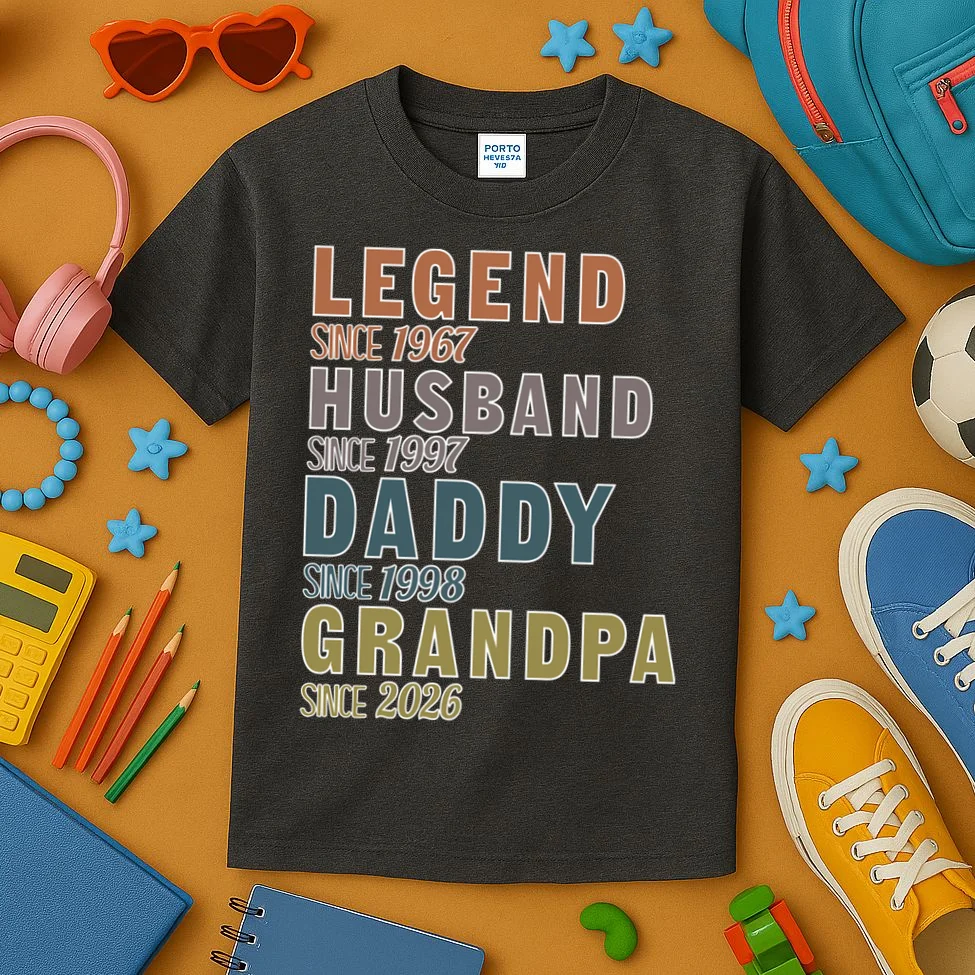 LEGEND HUSBAND DADDY GRANDPA Since 1967 1997 1998 2026 Custom Personalized Year Kids T-Shirt - Front 2