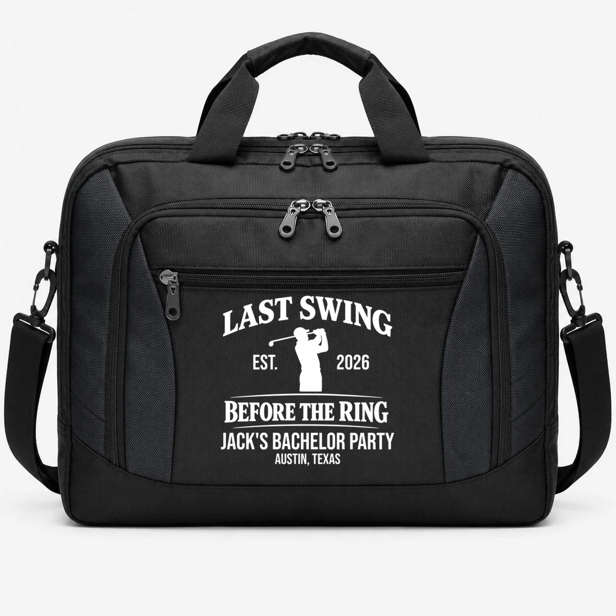 Last Swing Before The Ring Custom Golf Bachelor Party Briefcase - Front