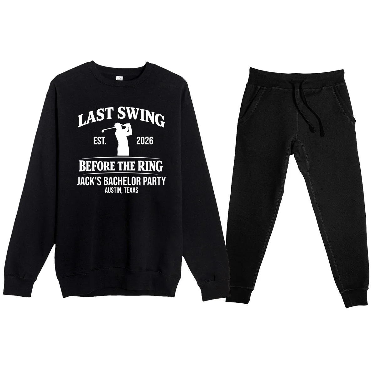Last Swing Before The Ring Custom Golf Bachelor Party Men's Sweatsuit - Front