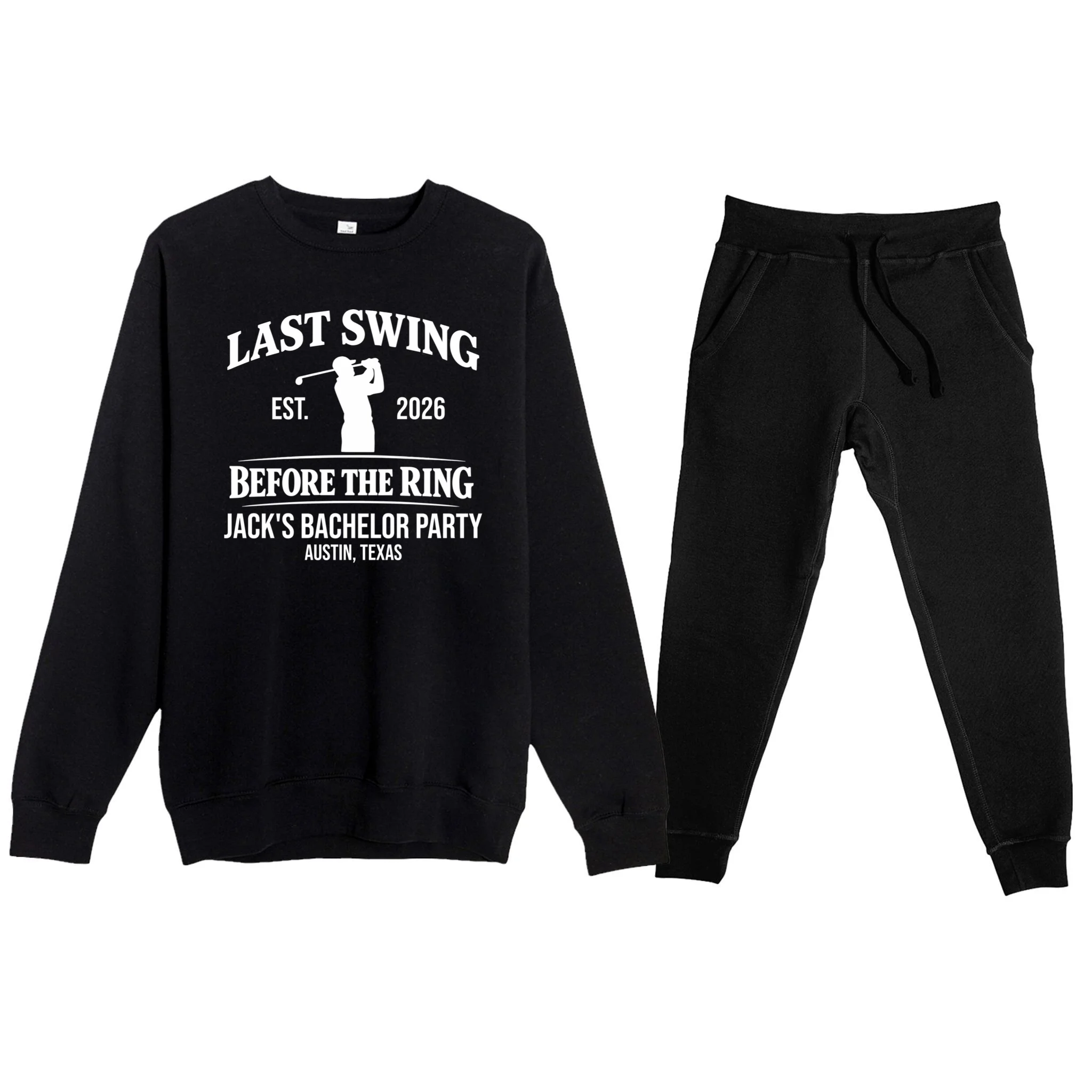 Last Swing Before The Ring Custom Golf Bachelor Party Men's Sweatsuit - Front