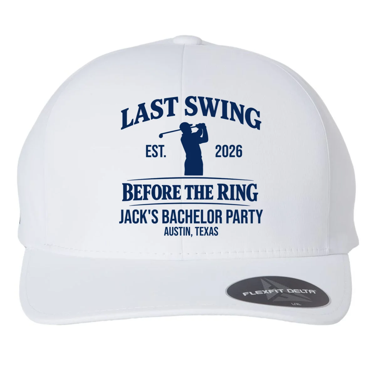Last Swing Before The Ring Custom Golf Bachelor Party Flexfit Men's Snapback Hat - Front