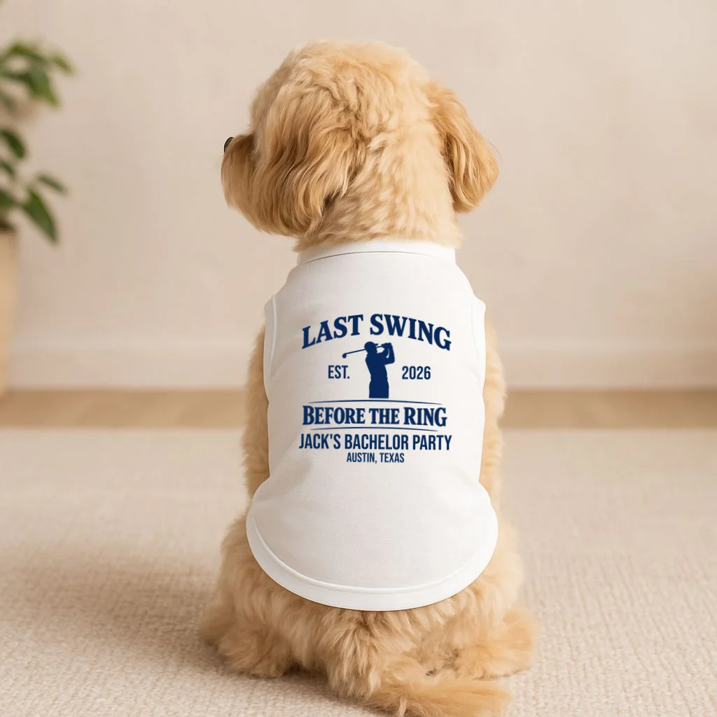 Last Swing Before The Ring Custom Golf Bachelor Party Doggie Tank - Front 1