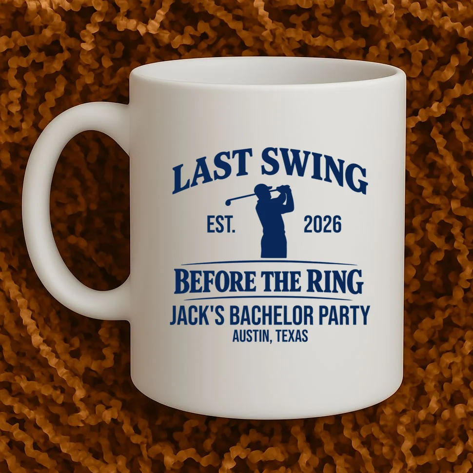 Last Swing Before The Ring Custom Golf Bachelor Party Coffee Mug - Front 1