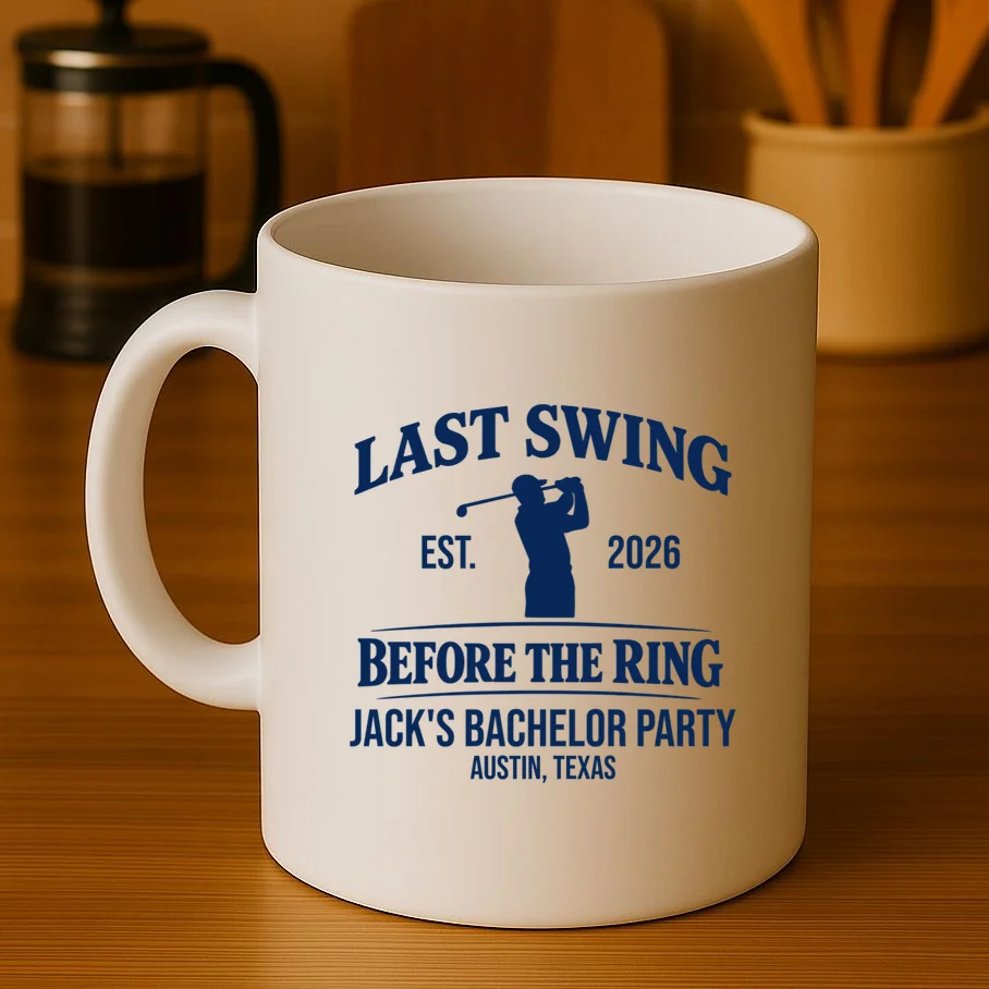Last Swing Before The Ring Custom Golf Bachelor Party Coffee Mug - Front 3
