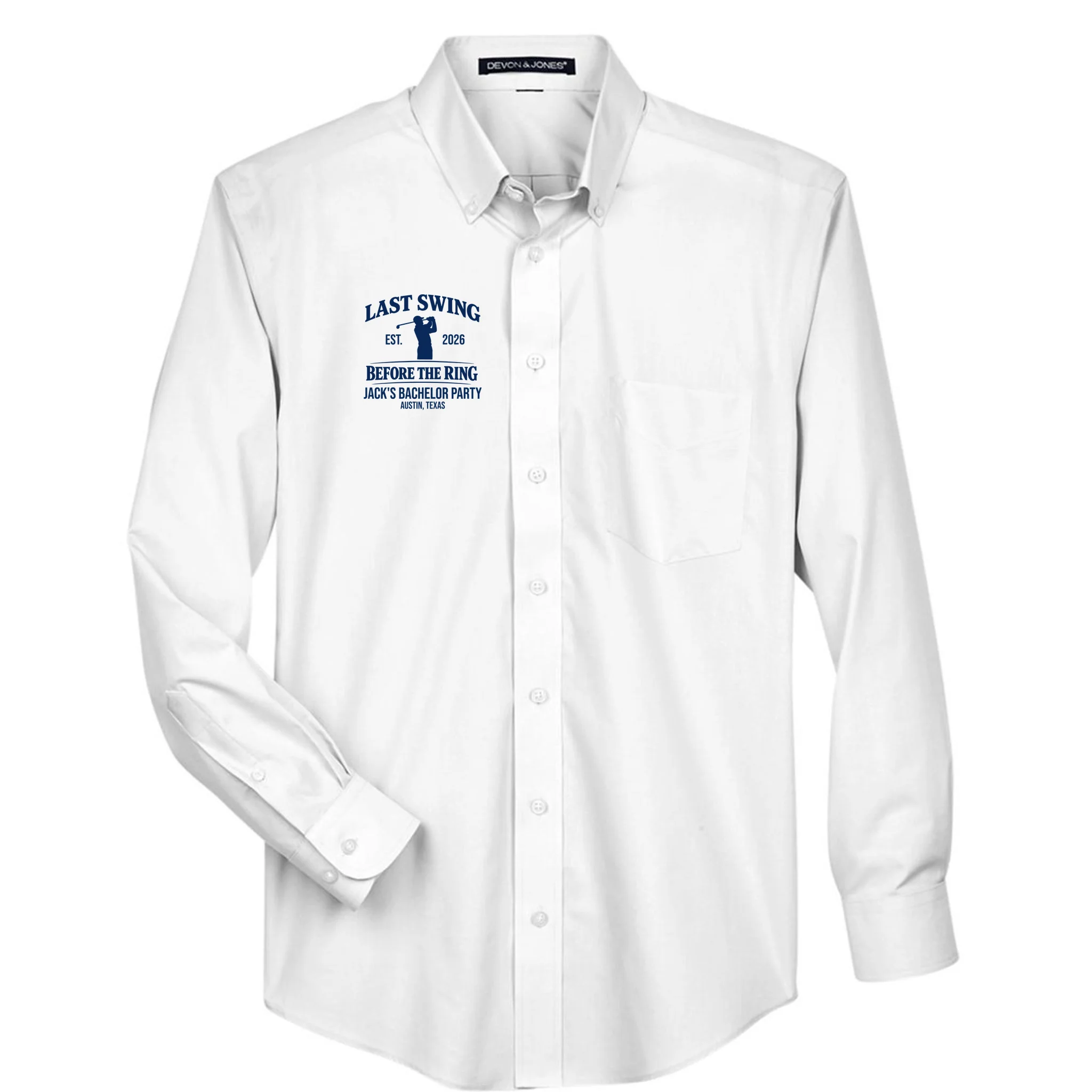 Last Swing Before The Ring Custom Golf Bachelor Party Men's Button Up - Front