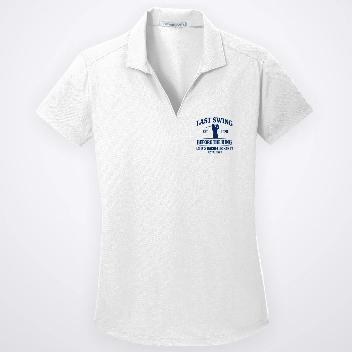 Last Swing Before The Ring Custom Golf Bachelor Party Women's Polo - Front