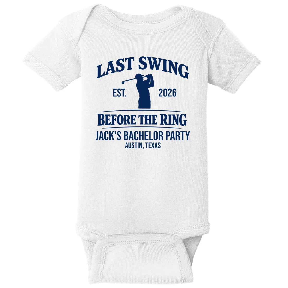 Last Swing Before The Ring Custom Golf Bachelor Party Baby Bodysuit - Front