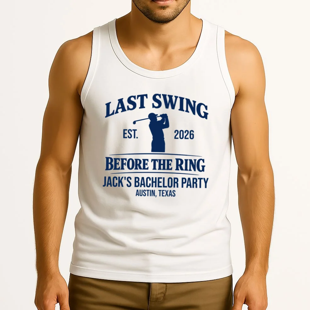 Last Swing Before The Ring Custom Golf Bachelor Party Tank Top - Front 2