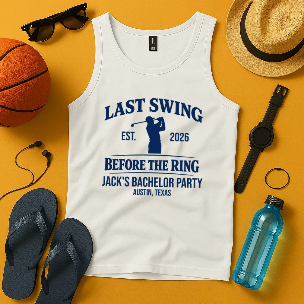 Last Swing Before The Ring Custom Golf Bachelor Party Tank Top - Front 3