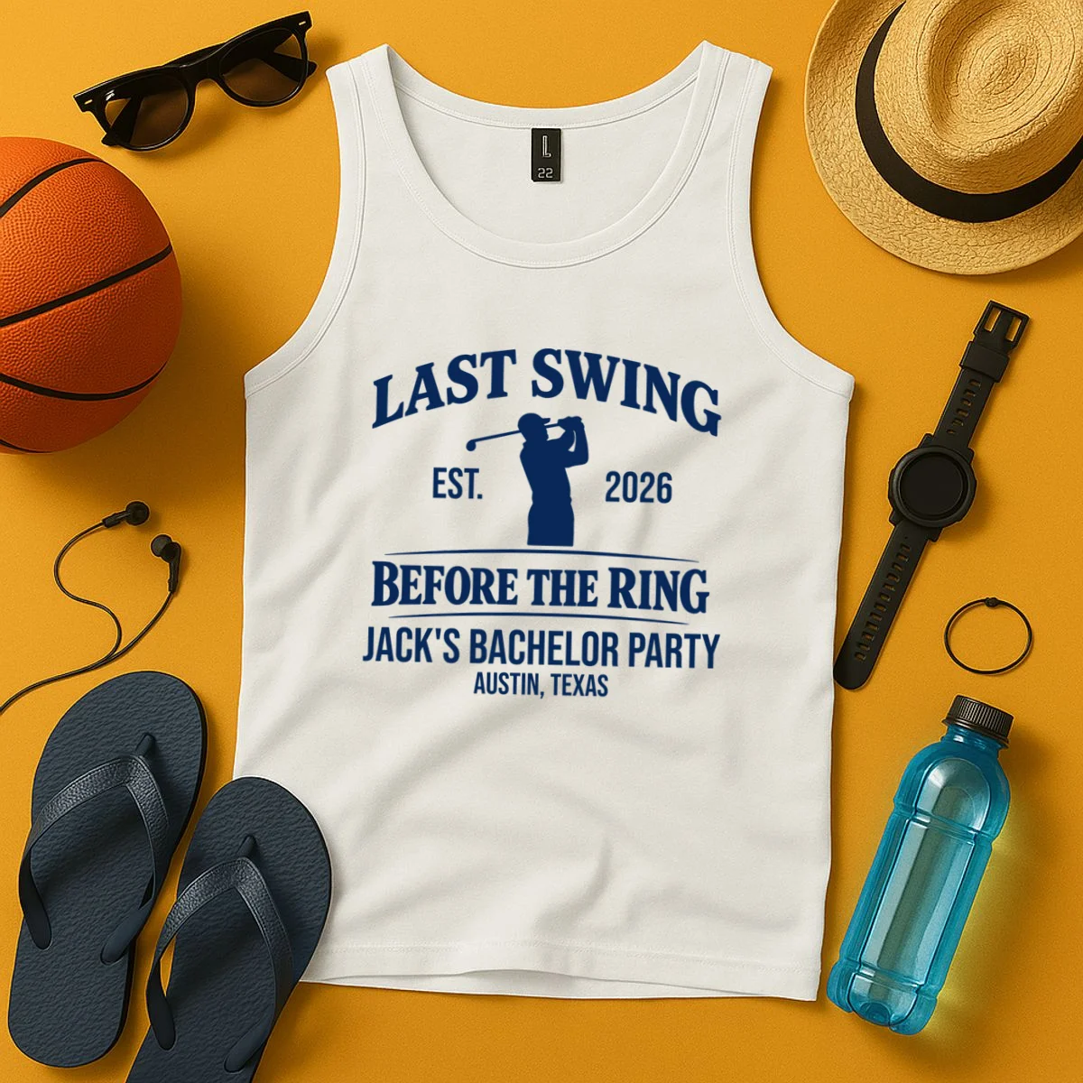 Last Swing Before The Ring Custom Golf Bachelor Party Tank Top - Front 3