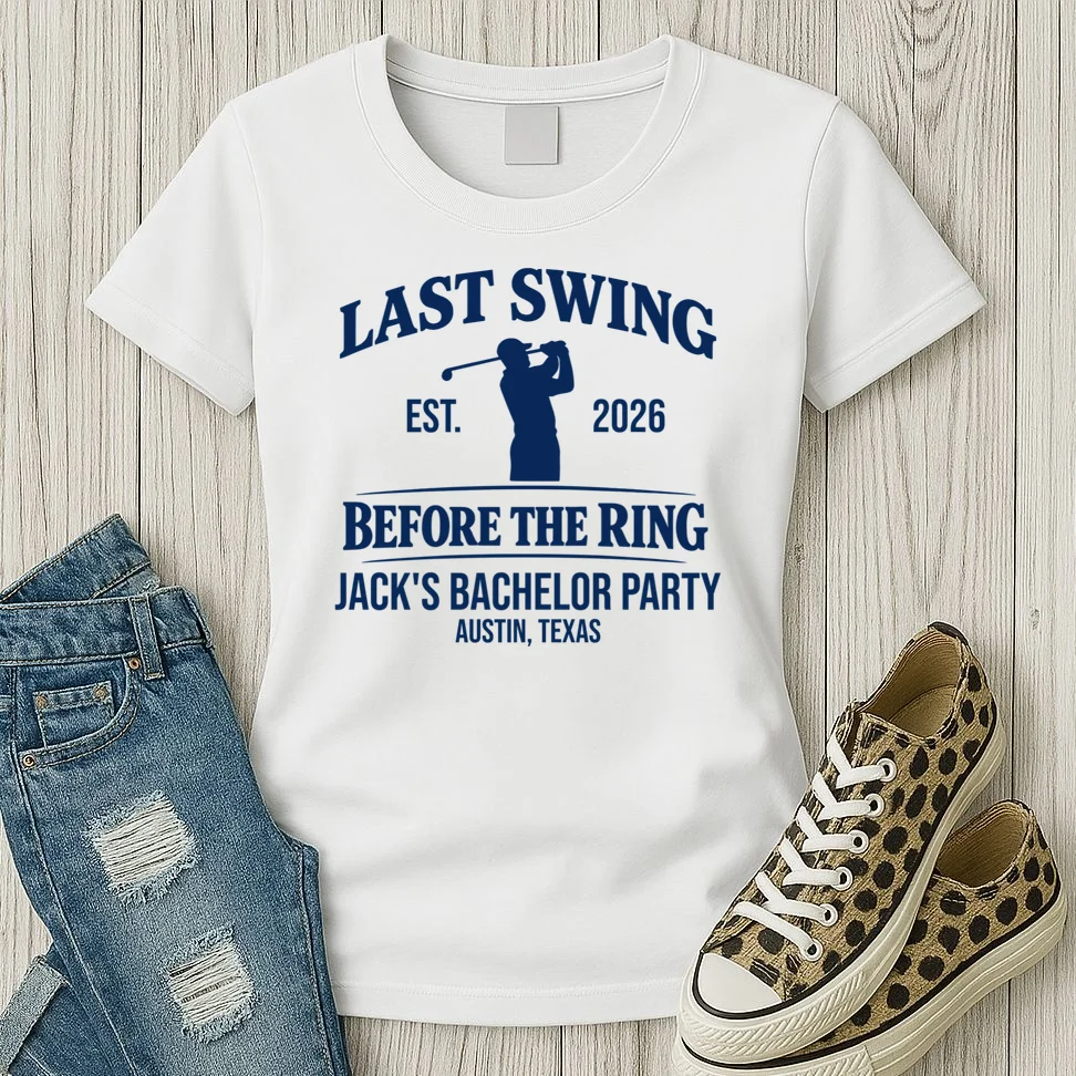 Last Swing Before The Ring Custom Golf Bachelor Party Women's T-Shirt - Front 2
